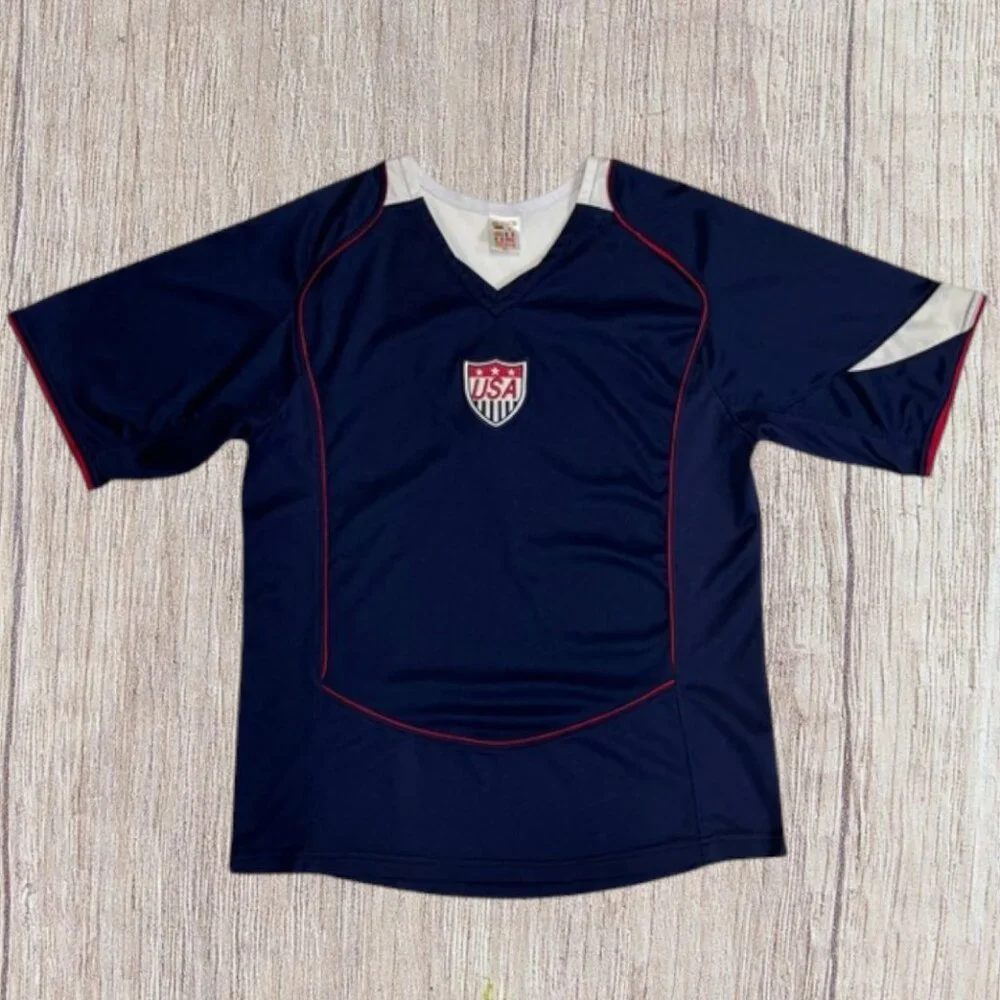 United States US Soccer Blue White Red Embroidered Jersey Youth Size Large YL